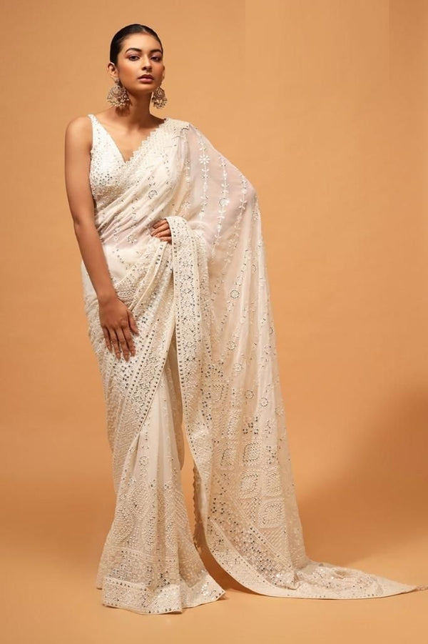 Bollywood Style Georgette Mirror Celebrity Saree