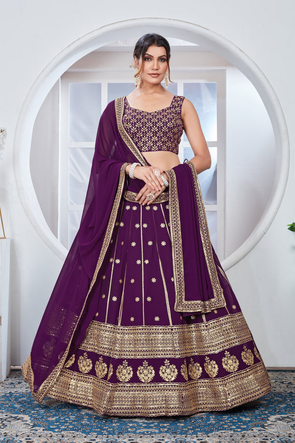 Purple Embroidered Georgette Designer Party Style Lehenga Choli