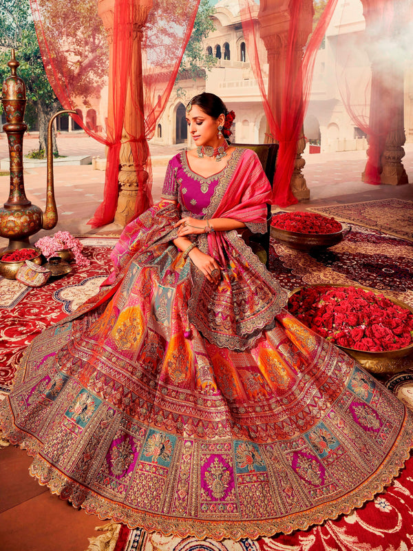 Royal Multicolor Plum Embroidered Bridal Lehenga Choli