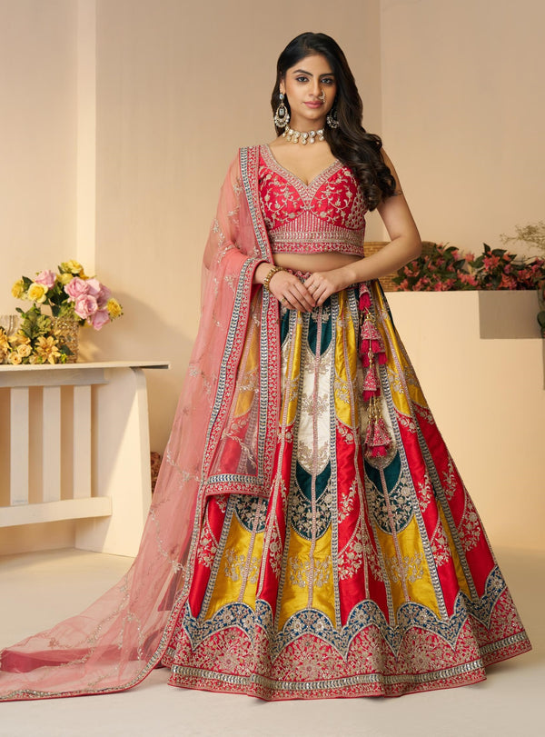 Pink Paisley Motifs with Zari Work Wedding Wear Lehenga