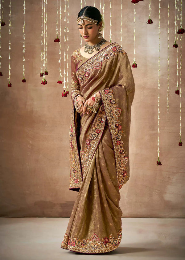 Organza Wedding Zarkan Zari Weaving Saree