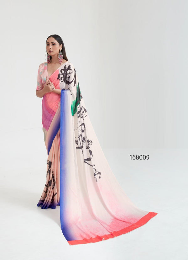 Multi Color Satin Light Weight Saree with Digital Print