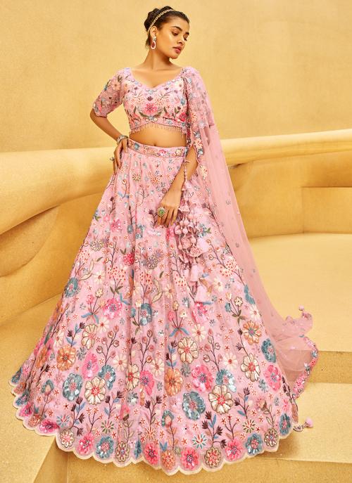 Zarkan & Sequins Embroidered Pink Designer Lehenga Choli