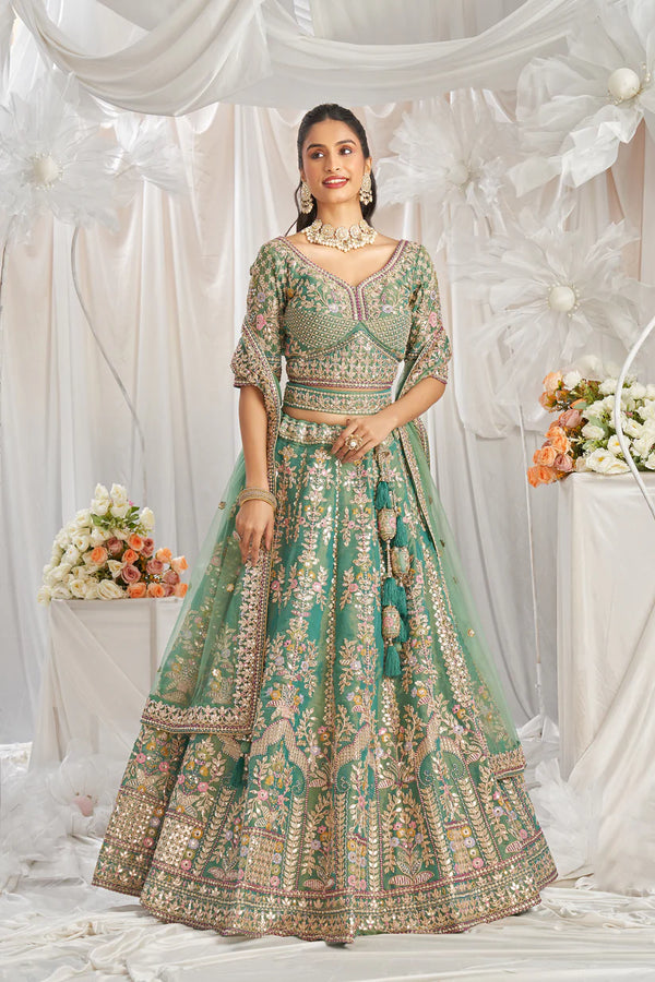 Sea Green Gota Patti Embroidered Bridal Lehenga Choli