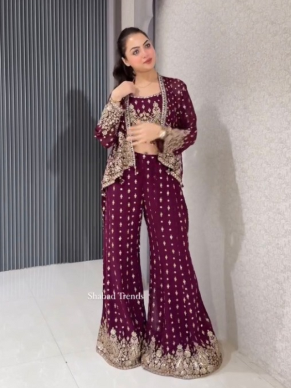 Embroidered Georgette Co-ord Set with Jacket & Sequence Detailing