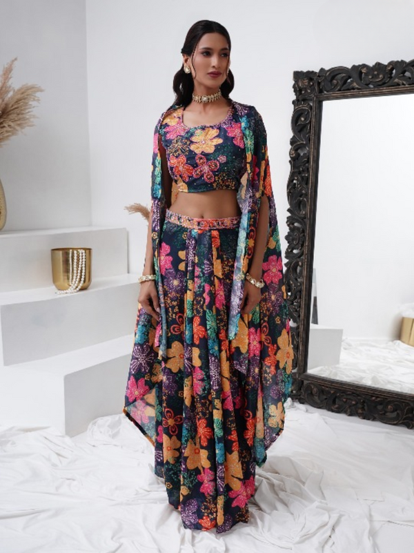 Chinnon Co-ord Set with Digital Print & Handwork