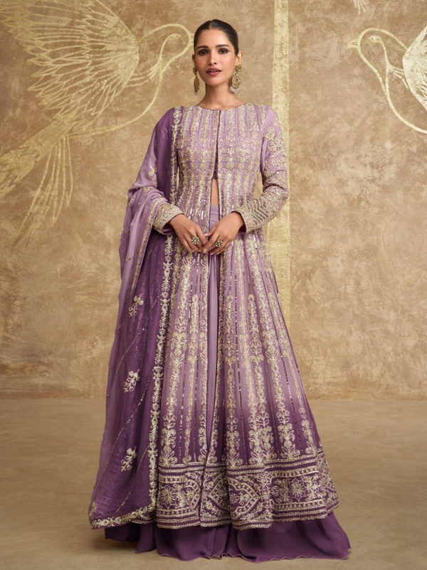 Embroidered Georgette Anarkali Set with Lehenga