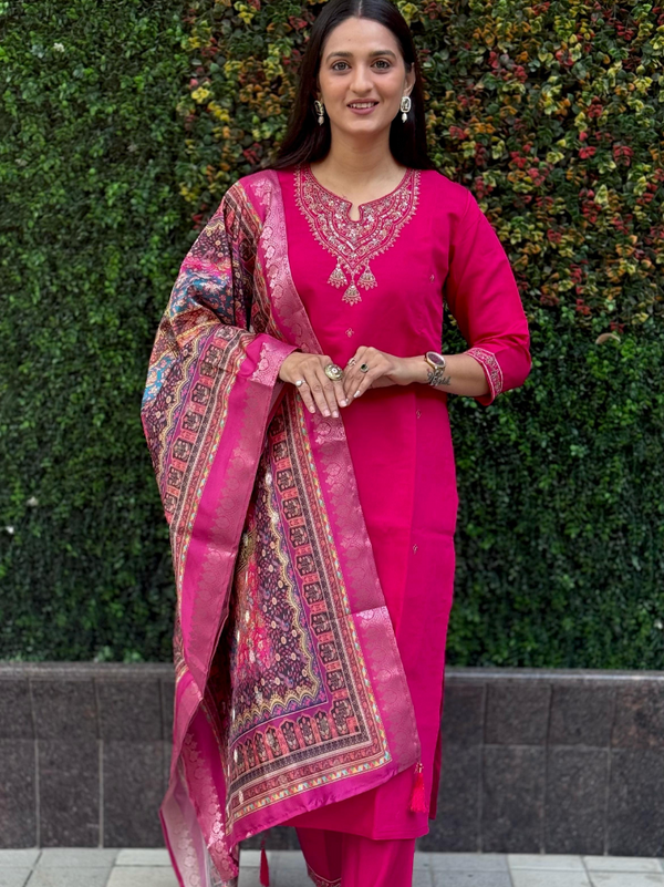 Premium Silk Suit Set with Elegant Embroidery