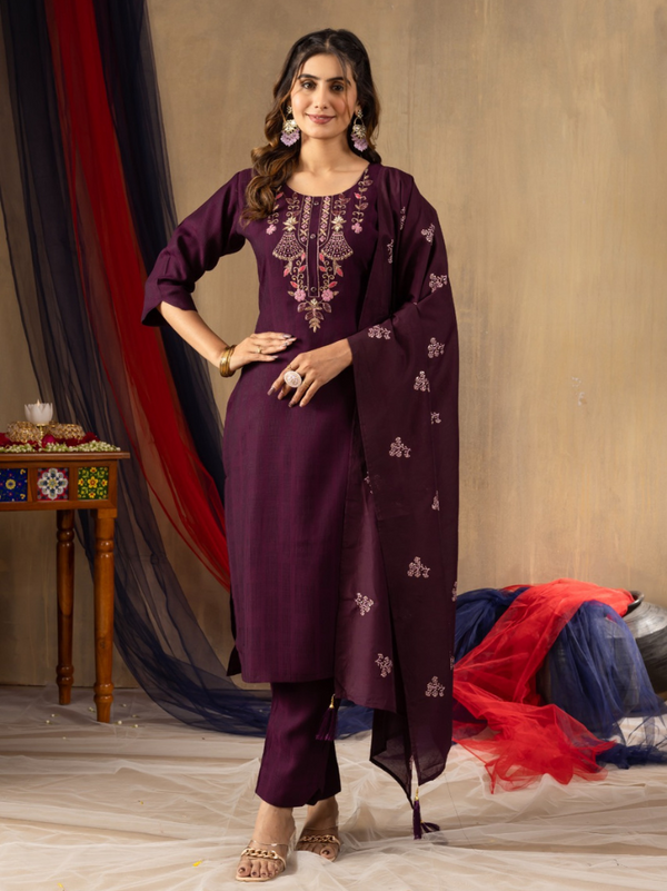 Viscose Handworked Kurti Set with Chanderi Silk Dupatta