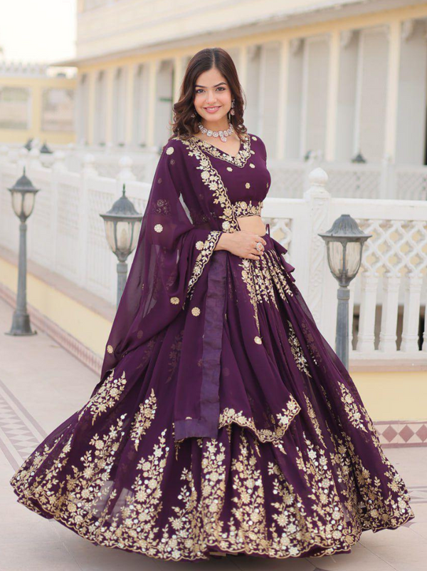 Georgette Lehenga Set with Heavy Thread & Sequins Embroidery
