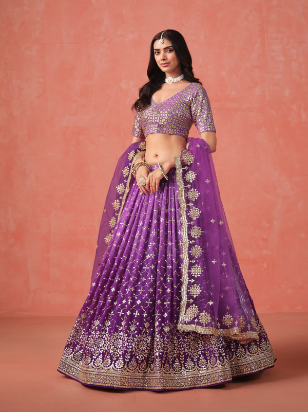 Georgette Lehenga Set with Sequins, Zari & Embroidery Work