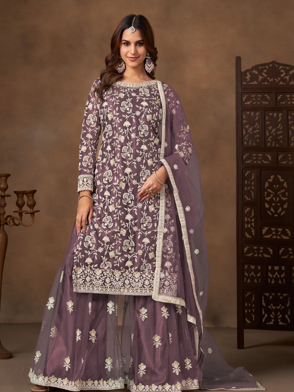 Stepnshop Elegant Net Sharara Set with Embroidery Work