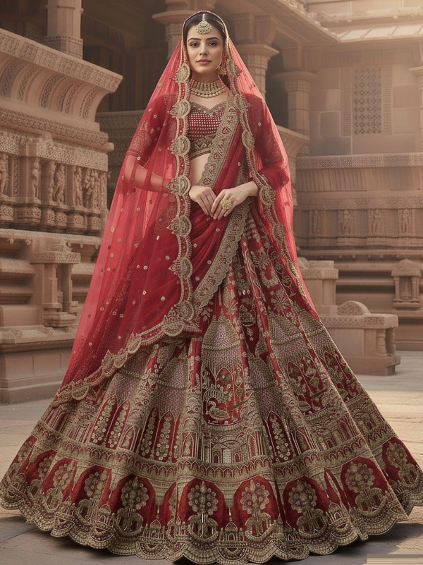 Stepnshop (ST06) Premium Bridal Silk Lehenga Set with Khatali & Crystal Moti Work