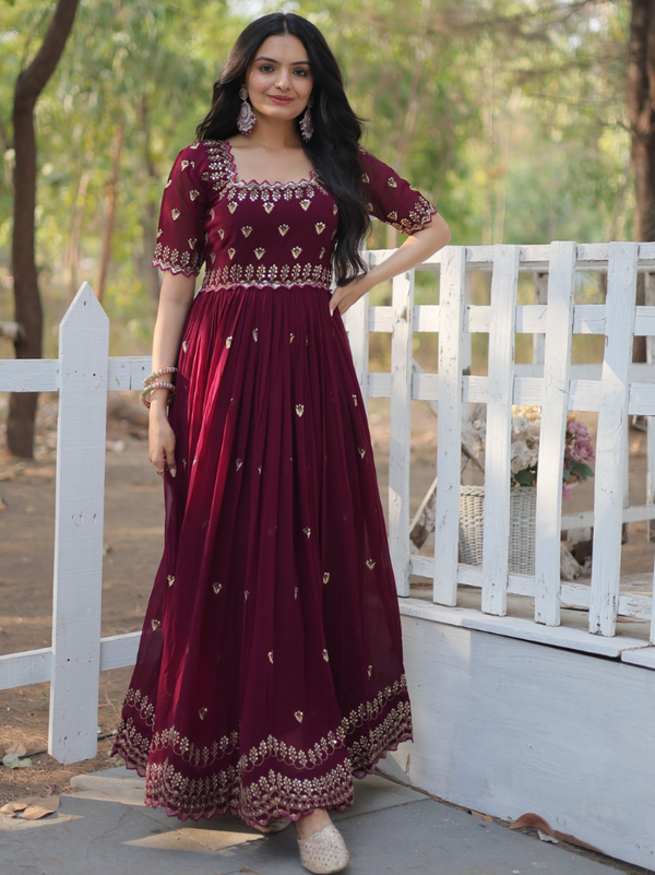 Stepnshop Elegant Georgette Gown with Zari–Sequins Work