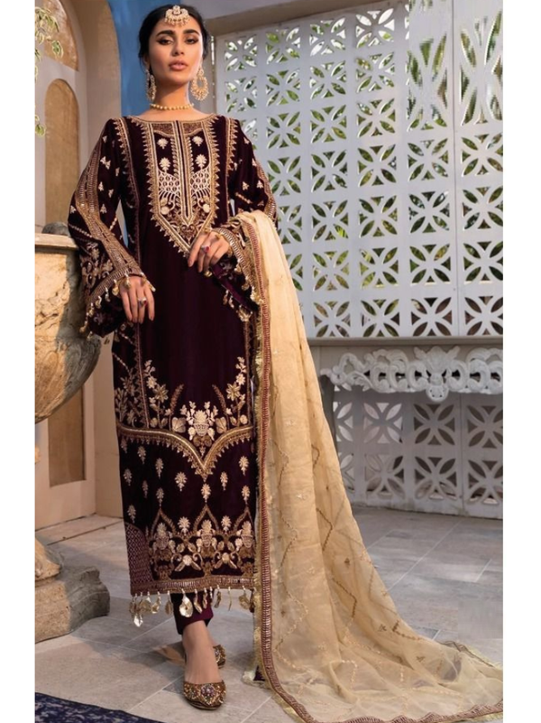 Stepnshop Velvet Pakistani Style Embroidered Suit Set