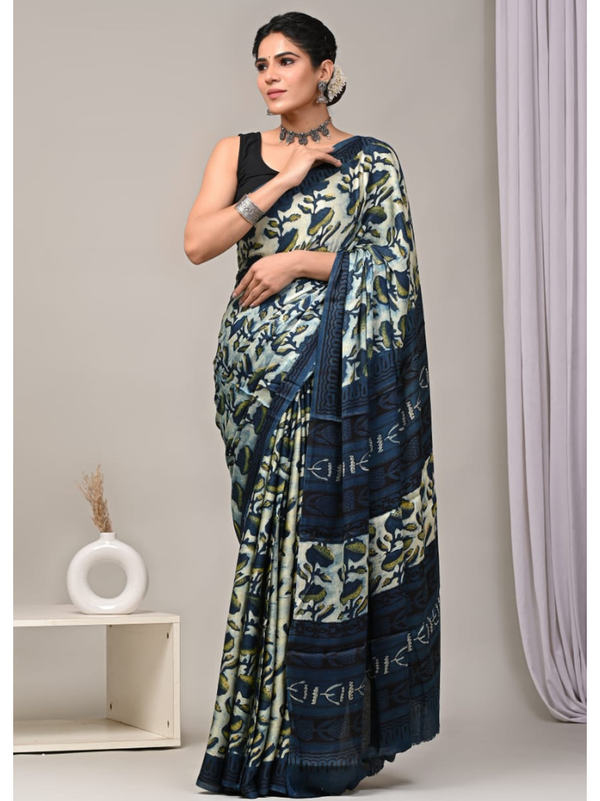 Stepnshop Elegant Silk Printed Saree with Matching Blouse