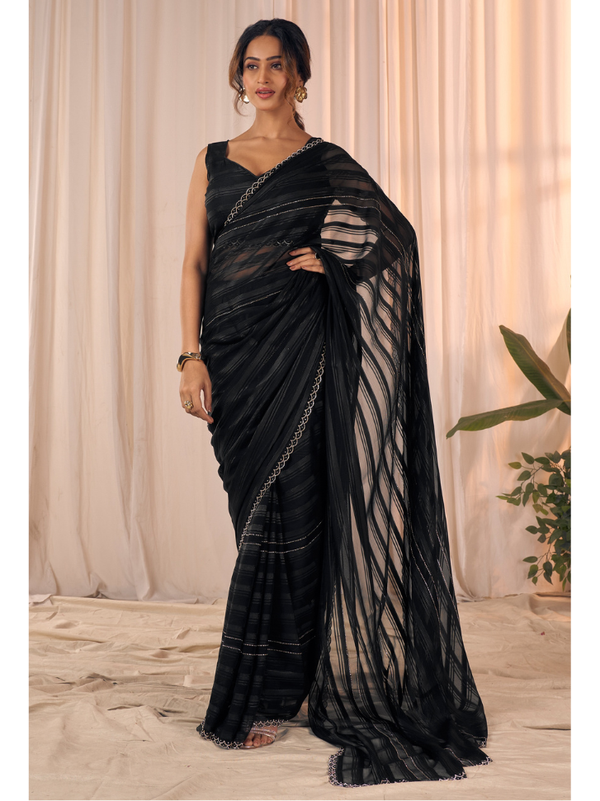 Stepnshop Premium Georgette Saree Featuring Zarkan Embellishment