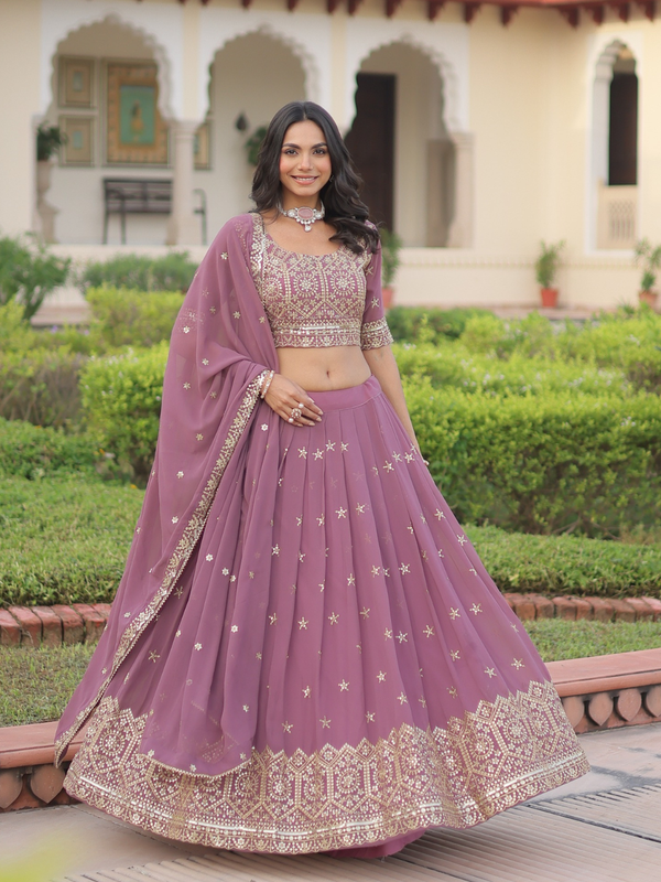 Stepnshop (ST06)Designer Georgette Embroidered Lehenga Set with Zari & Sequins