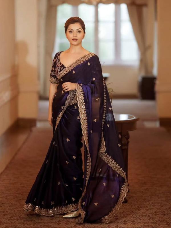 Stepnshop Bollywood-Style Satin Silk Saree with Sequence Work