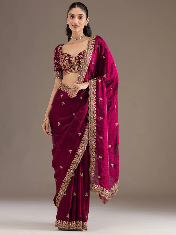 Stepnshop (ST06)  Bridal Satin Silk Saree with Sequence Work