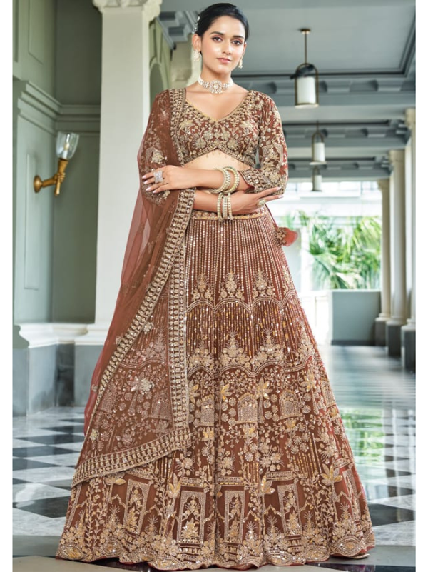 Stepnshop Designer Net Lehenga Ensemble with Sequence Detailing