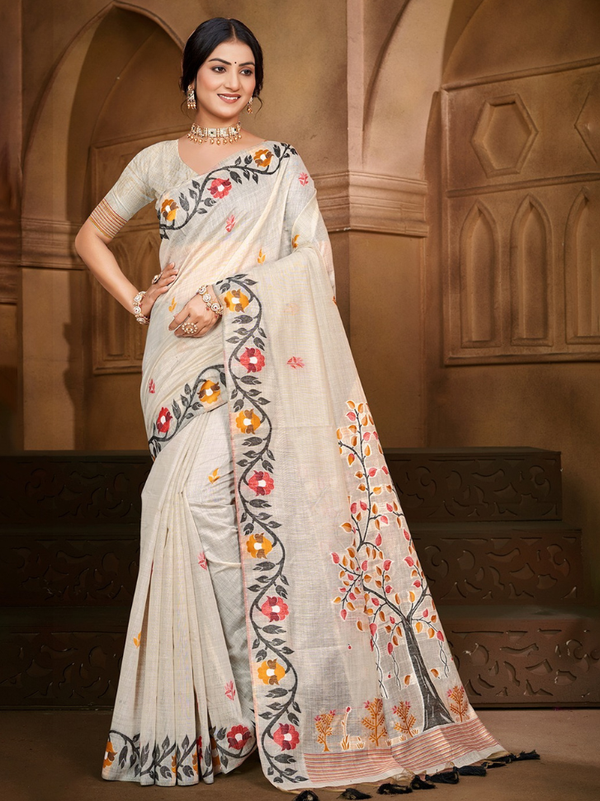 Stepnshop Cotton Silk Saree with Fancy Work & Matching Blouse