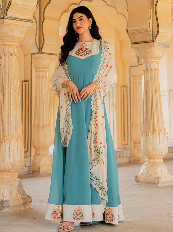 Stepnshop Premium Georgette Gown Featuring Zari & Sequence Embroidery