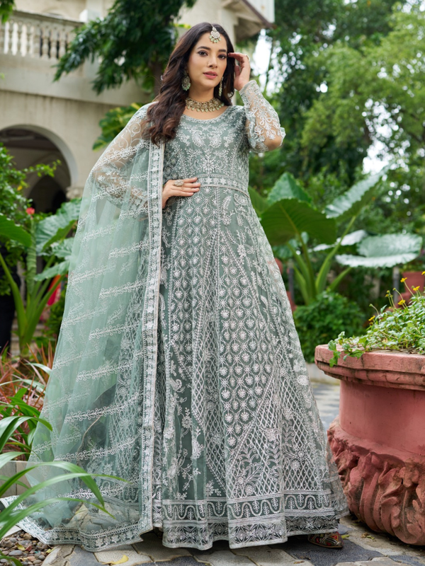 Stepnshop Butterfly Net Diamond Work Gown Set