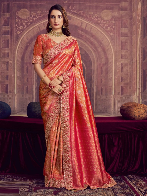Stepnshop Kanjivaram Silk Saree with Embroidery Work