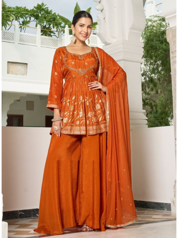 Stepnshop Shimmer Peplum Plazzo Set with Sequence Work