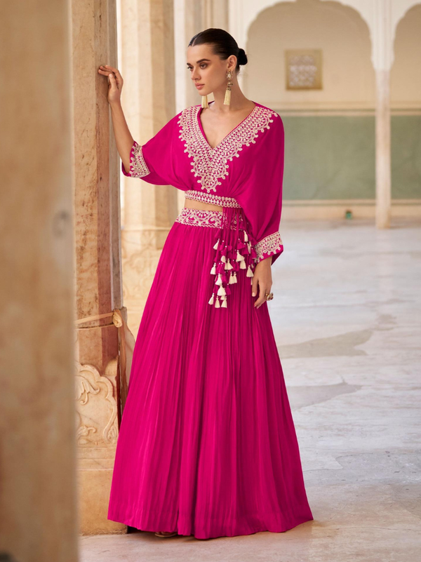 Stepnshop Indo Western Chinon Embroidered Lehenga Set