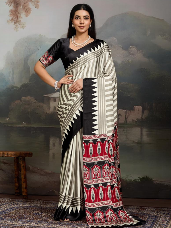 Stepnshop Premium Satin Printed Saree for Women
