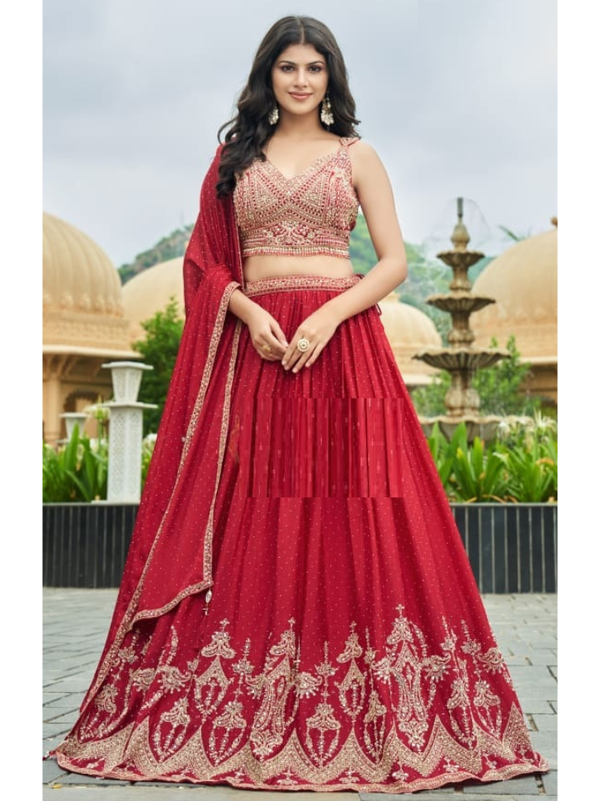 Stepnshop Silk Embroidered Lehenga Set with Stones Work