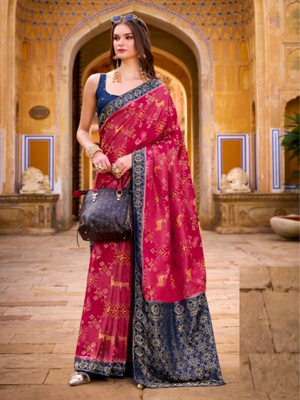 Stepnshop Satin Tissue Silk Printed Saree Set