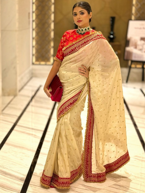 Stepnshop Chinon Silk Saree with Embroidered Georgette Blouse