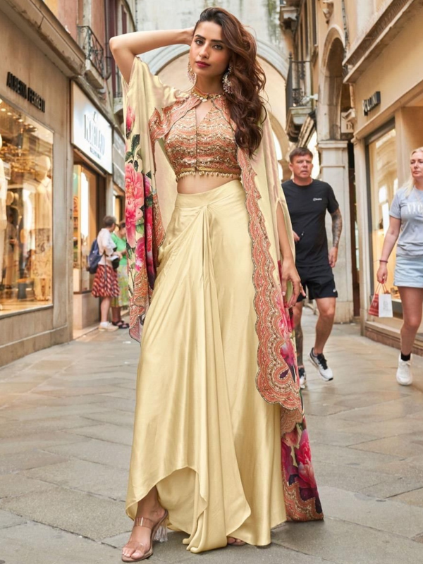 Stepnshop (ST06) Crepe Silk Embroidered Co-Ord Set with Stylish Shrug