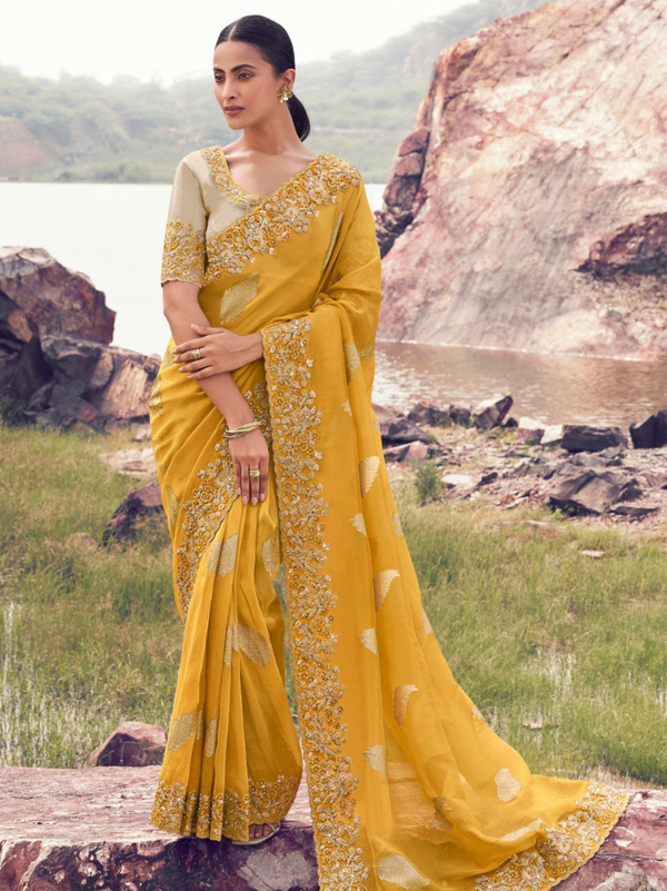 Stepnshop Fancy Saree with Zari Weaving & Embroidery Work