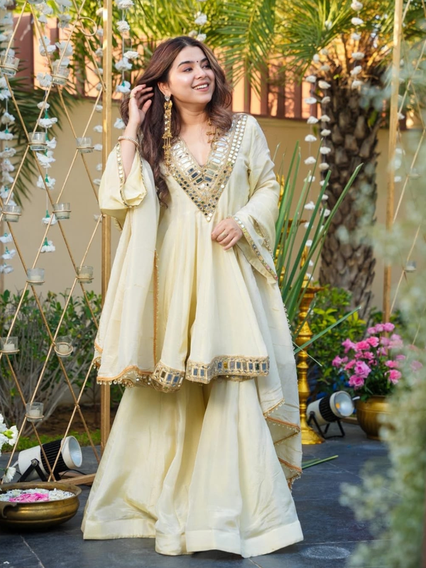 Stepnshop (ST06) Soft Chinon Sharara Set with Real Mirror Work