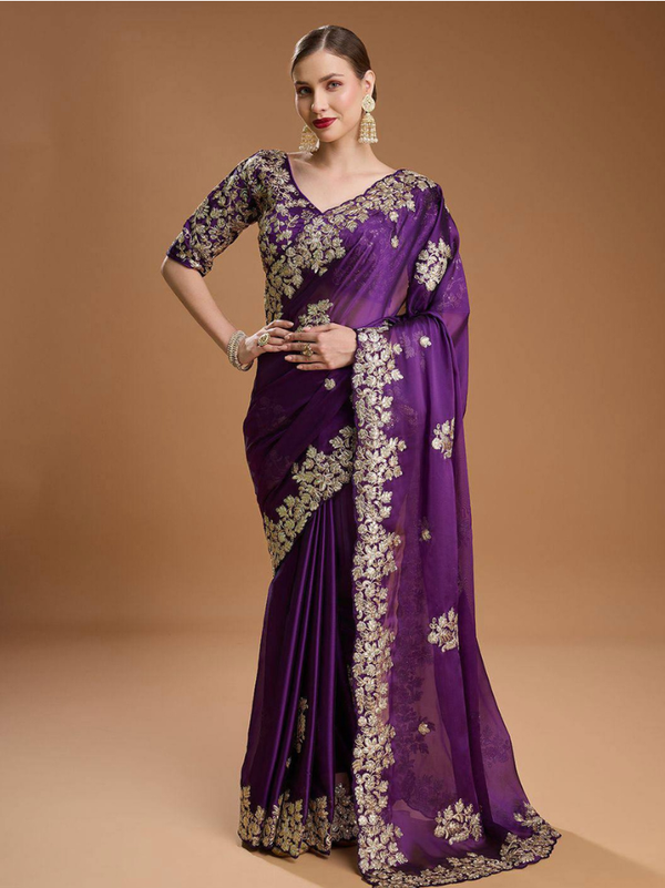 Stepnshop Premium Rangoli Silk Saree with Embroidery Work