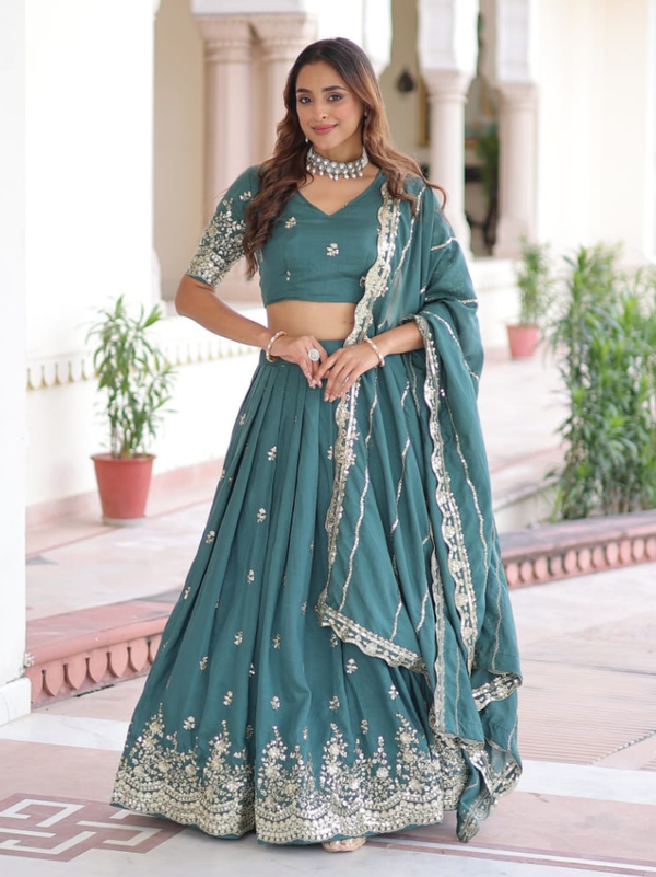 Stepnshop Vichitra Silk Lehenga Set with Sequins Work