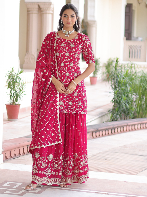 Stepnshop (ST06) Georgette Sharara Suit with Embroidery & Sequin Detailing