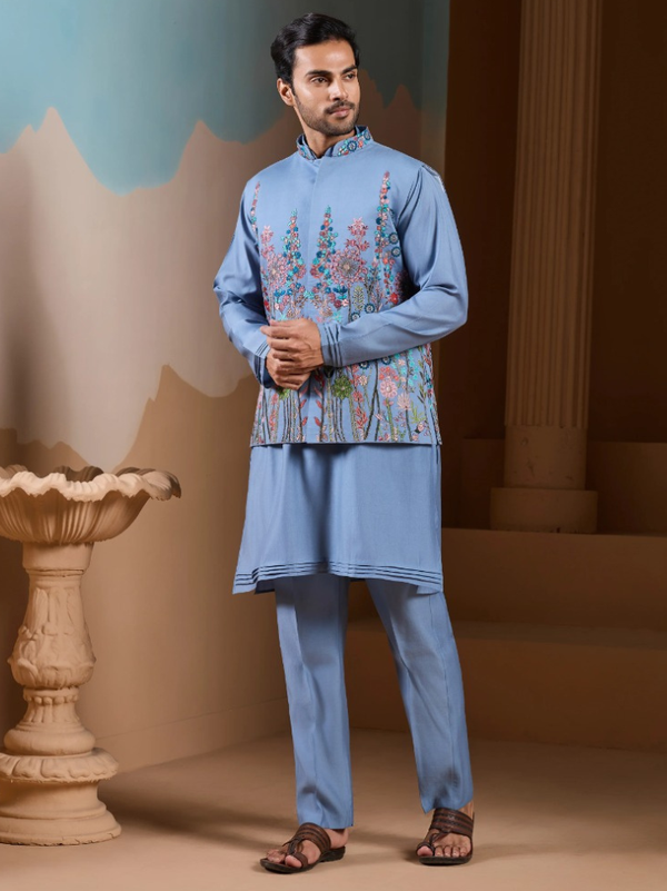 Stepnshop (ST06) Silk Men’s Kurta Pajama with Embroidered Silk Koti