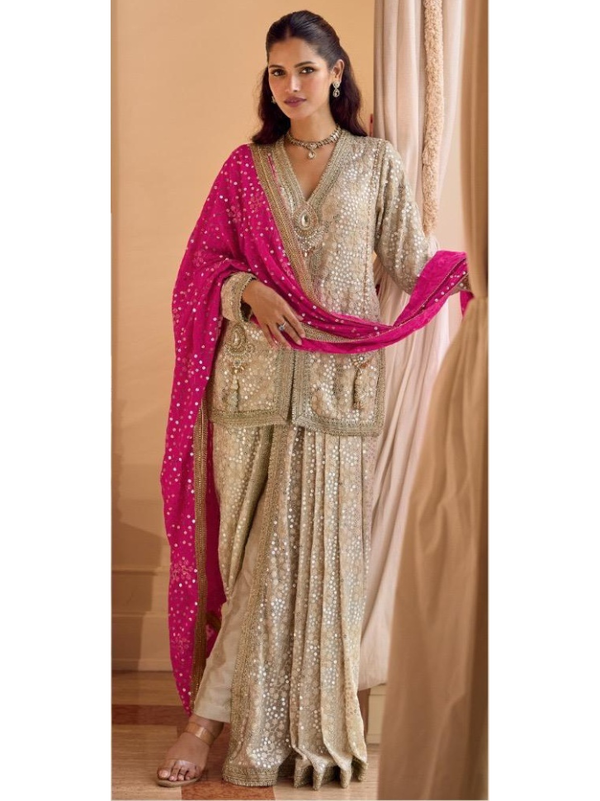 Stepnshop (ST06) Modern Top & Dhoti-Style Pant Ensemble with Handcrafted Details