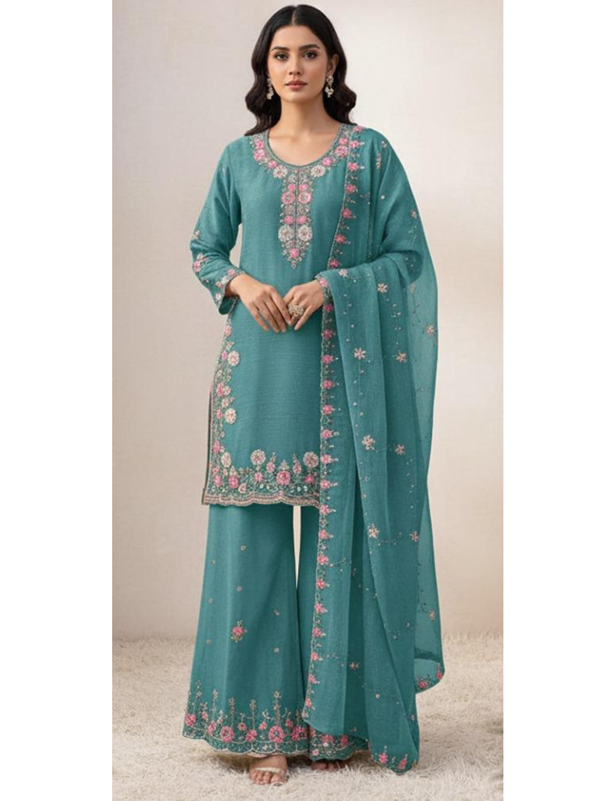 Stepnshop Pakistani-Style Chinon Suit Set with Elegant Embroidery