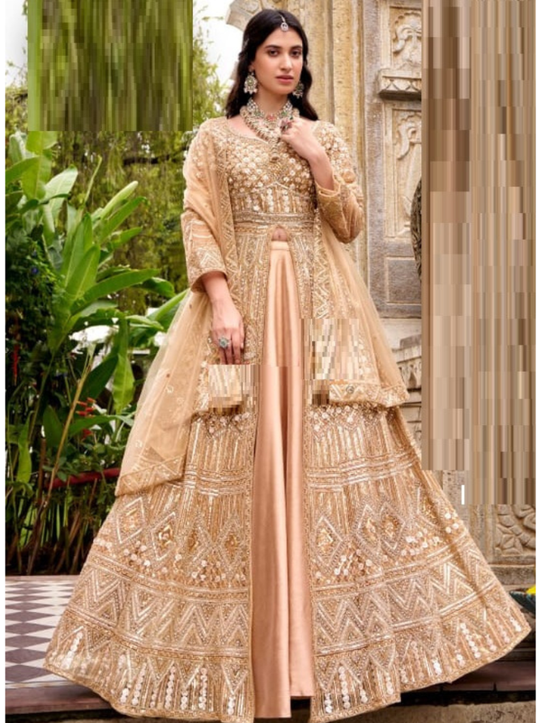 Stepnshop Designer Net Lehenga with Sequence & Stone Work