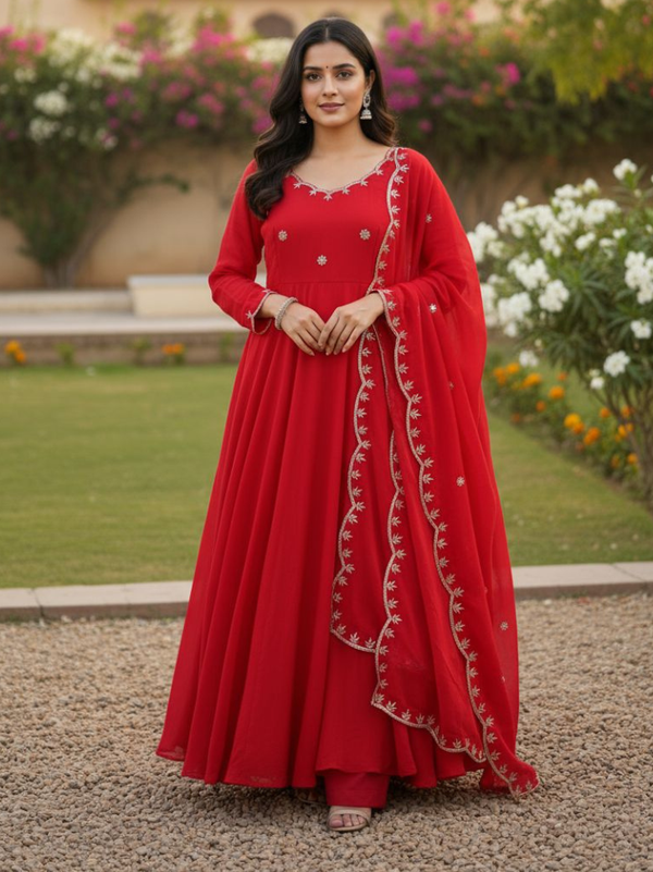 Stepnshop Vichitra Silk Embroidered Anarkali Set