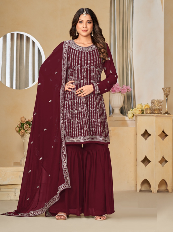 Stepnshop Elegant Embroidered Georgette Sharara Set