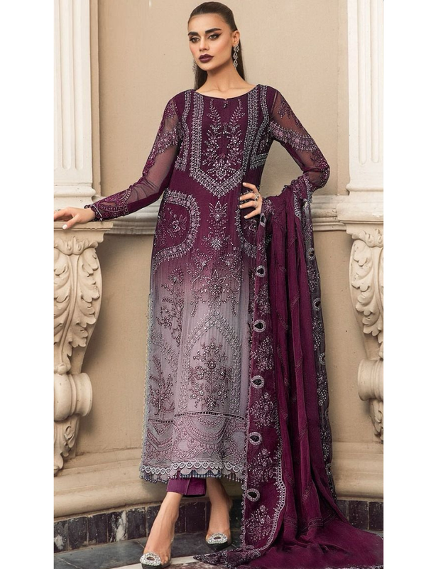 Stepnshop Elegance in Organza: Pakistani Embroidered Pearl Work Suit