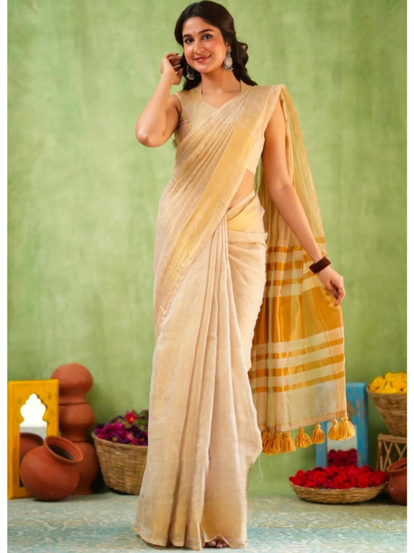 Stepnshop Elegant Cotton Tissue Saree with Weaving Work