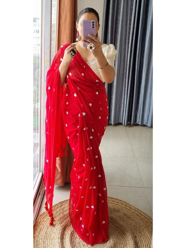 Stepnshop Traditional Cotton Saree with Delicate Embroidery Work